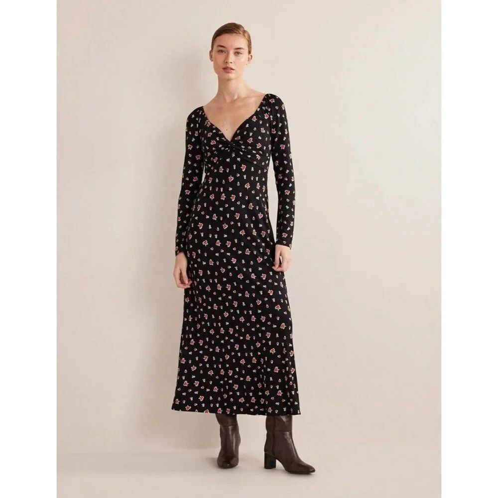 Boden Womens Sweetheart Midi Dress Size UK 10P US 6 6P Black Floral D0453 NWT